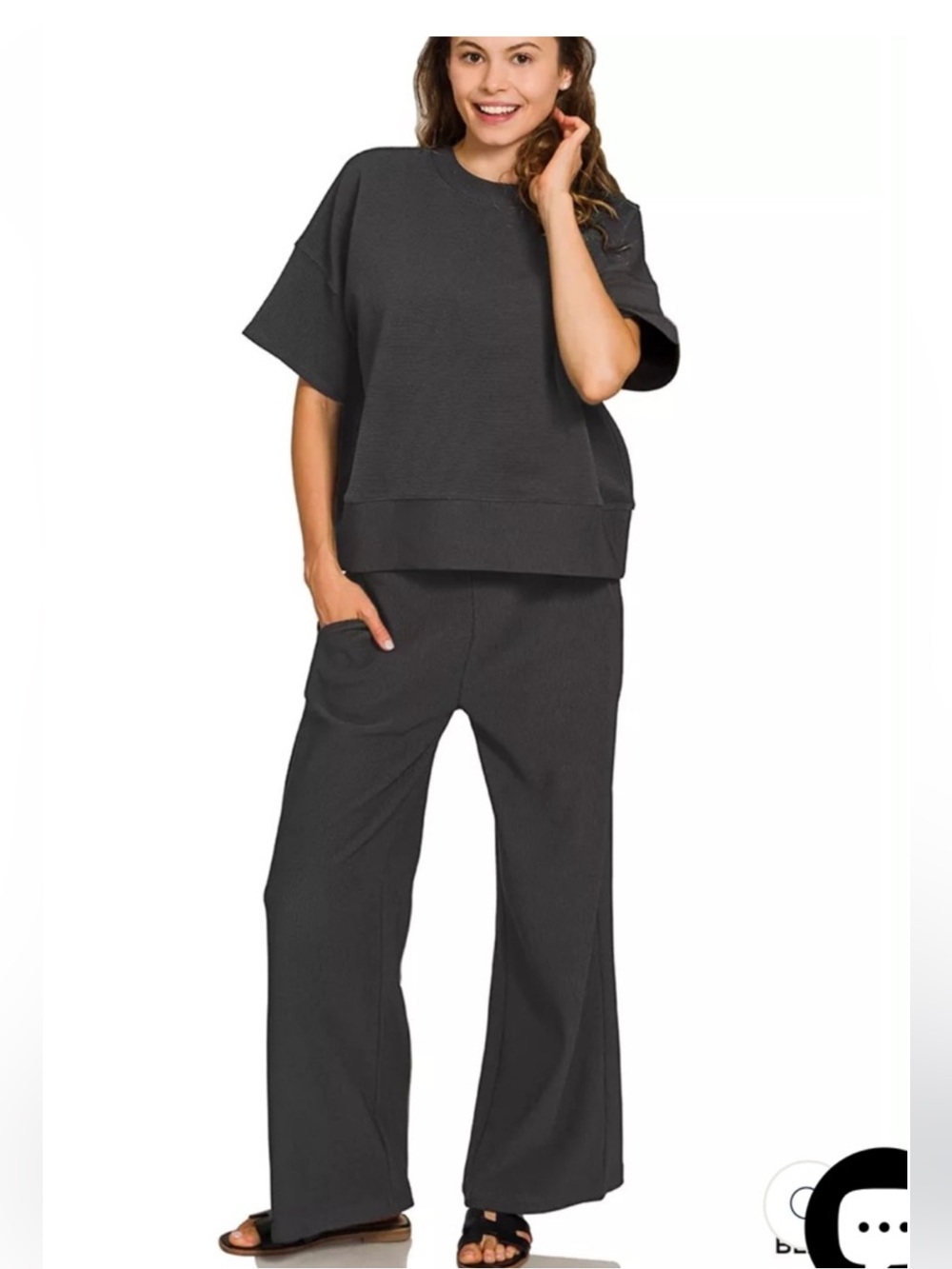 Black Ribbed Two-Piece Lounge Set size small